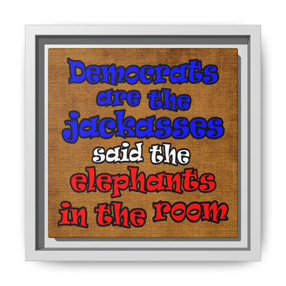 donkeys and elephants - framed canvas art (brown papyrus)