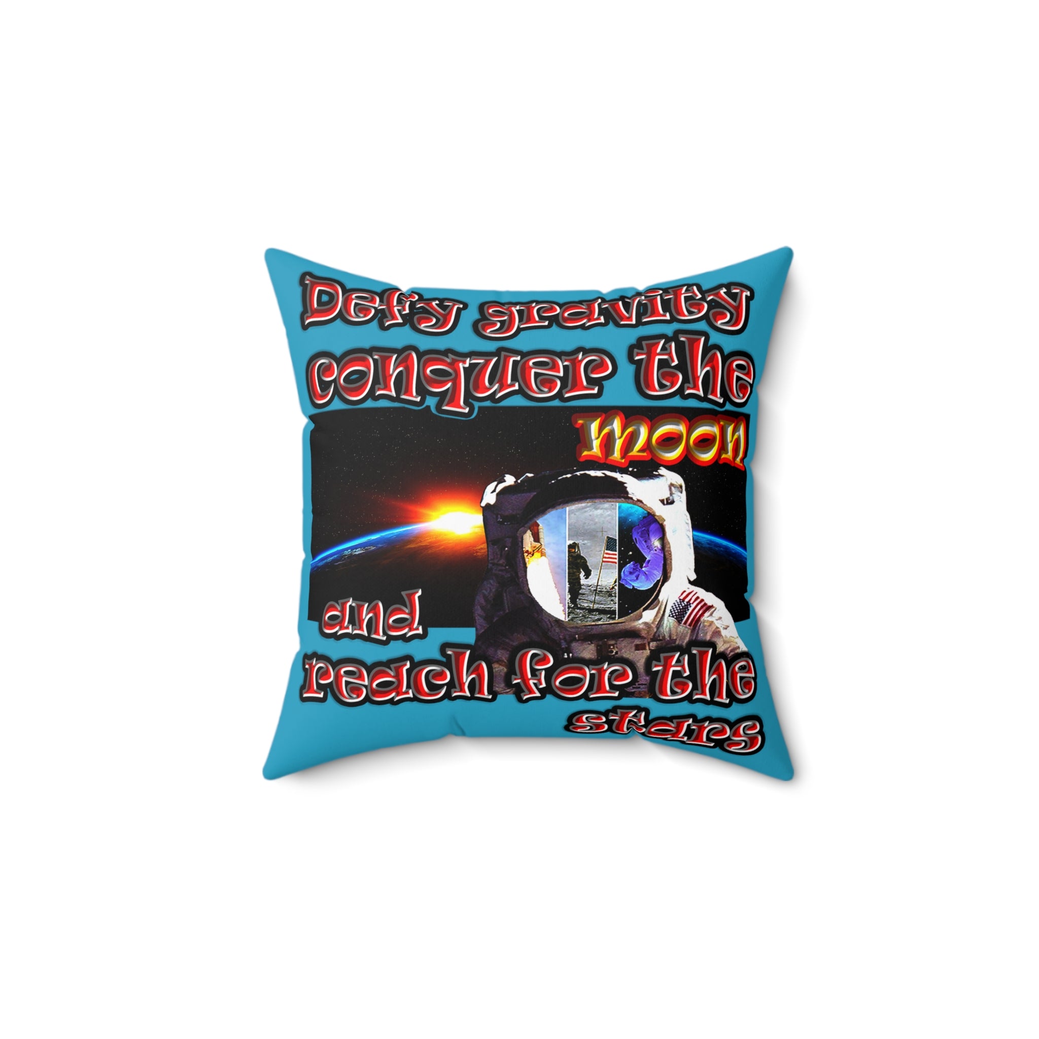 defy conquer reach - Spun Polyester Square Pillow - (turquoise)