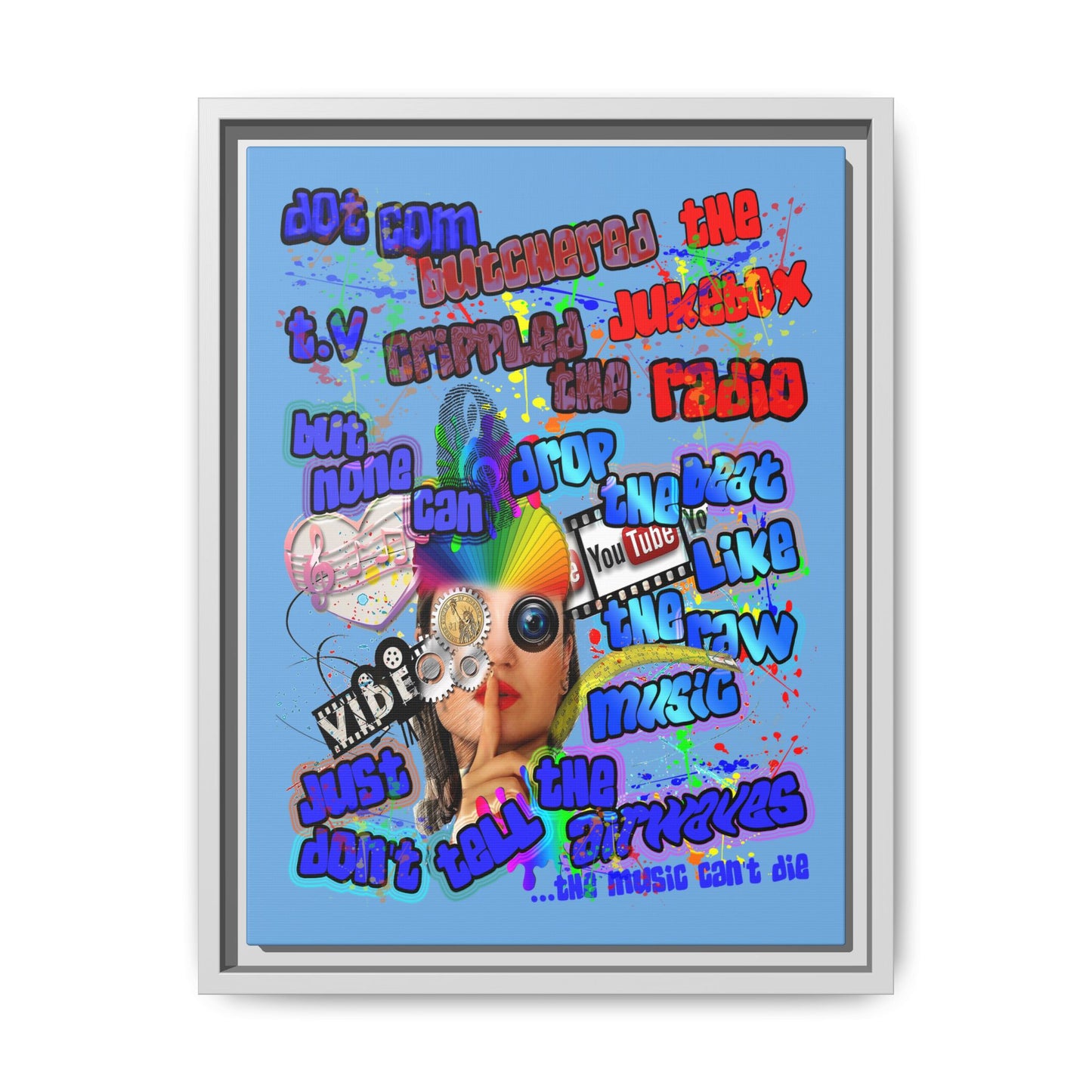 drop the beat - framed canvas art (light blue)