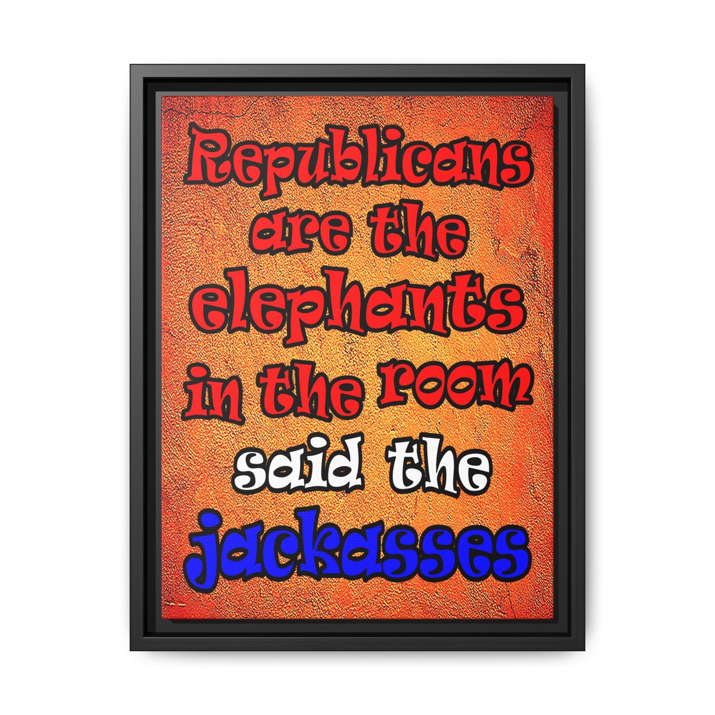 donkeys and elephants - framed canvas art (burnt orange)