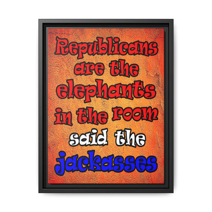 donkeys and elephants - framed canvas art (burnt orange)
