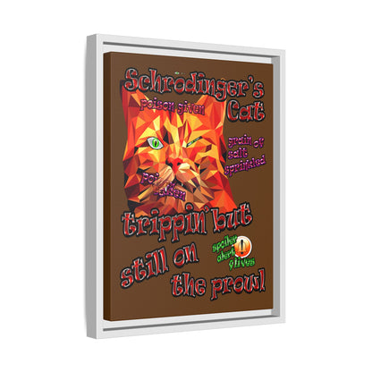 schrodinger's cat - framed canvas art (brown)