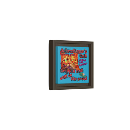 schrodinger's cat - framed canvas art (turquoise)