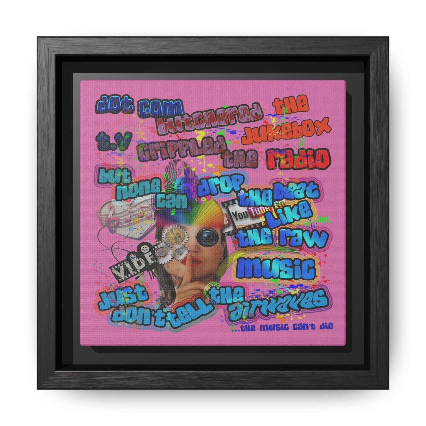 drop the beat - framed canvas art (light pink)