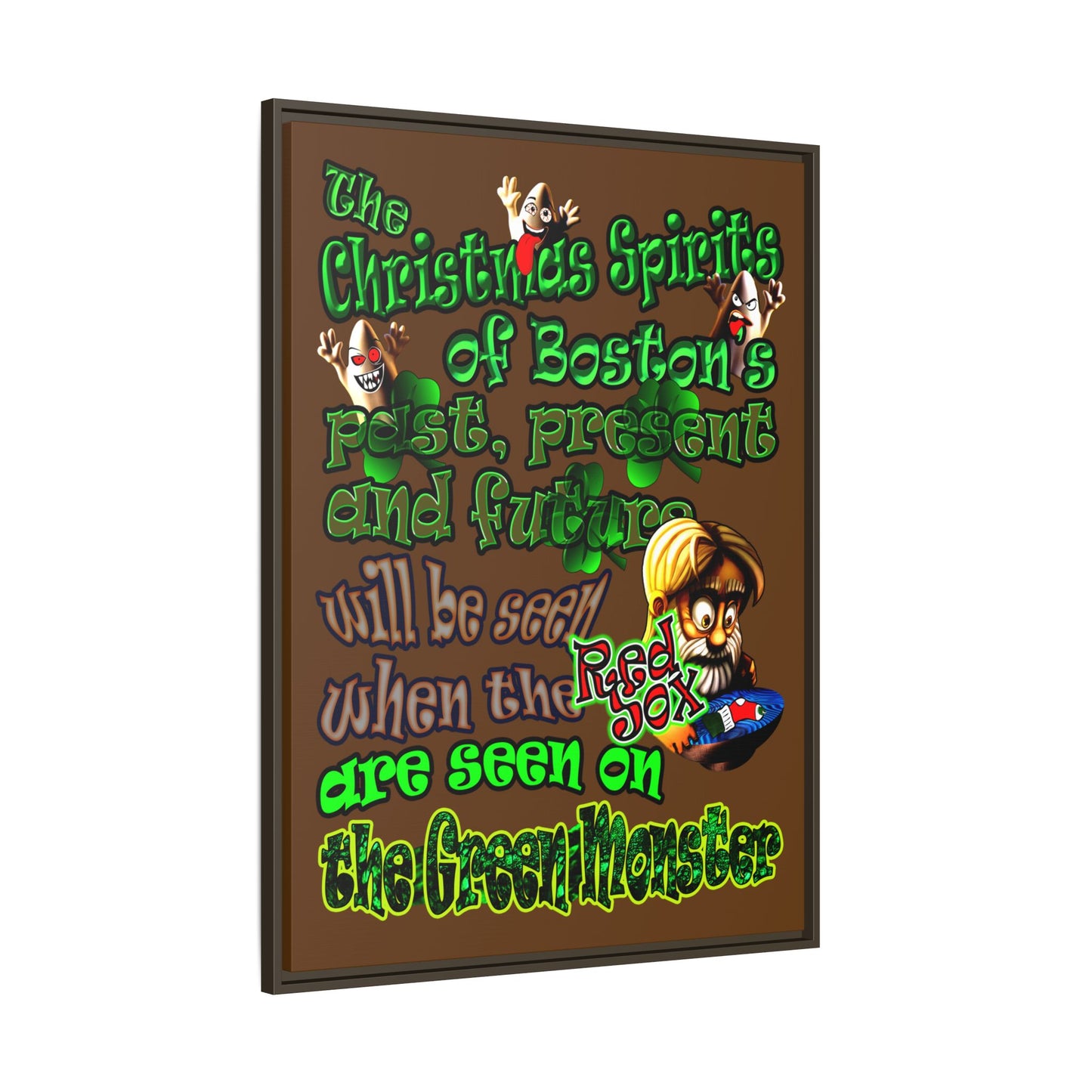 christmas spirits of boston - framed canvas art (brown)