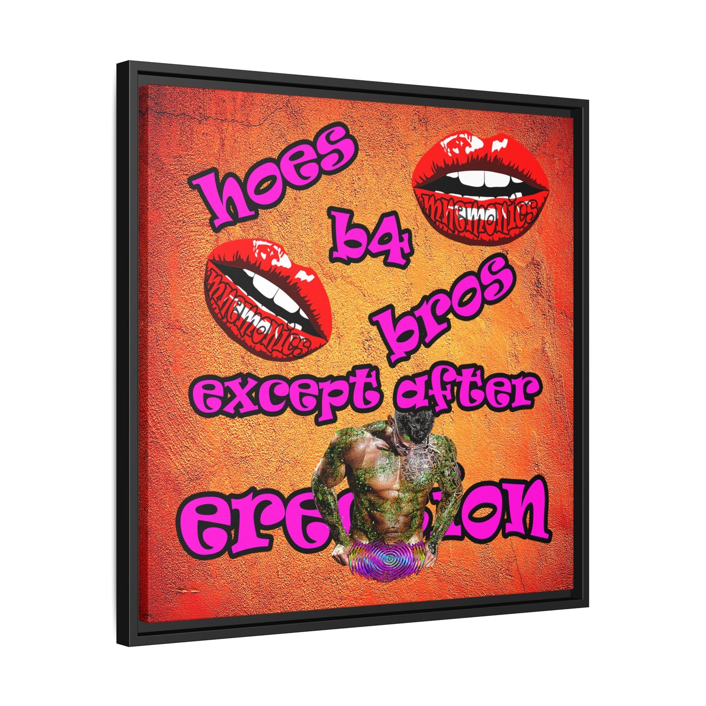 hoes b4 bros - framed canvas art (burnt orange)