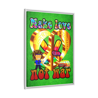 love peace - framed canvas art (green turf)
