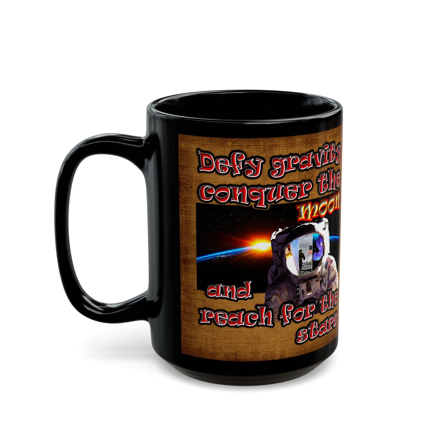 defy conquer reach - Black Mug (brown papyrus)