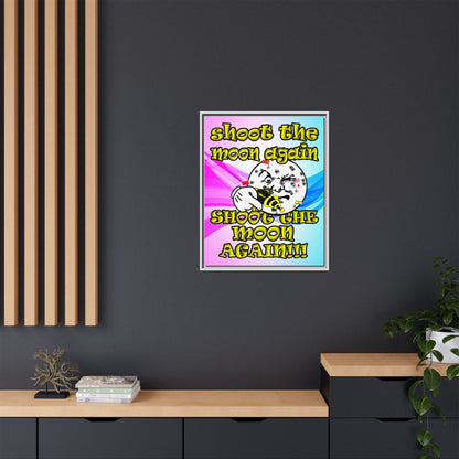 shoot the moon again - framed canvas art (light blue-pink wave)