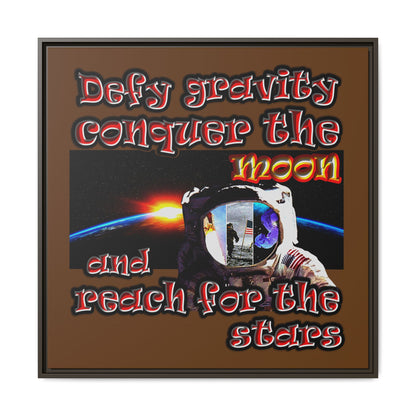 defy conquer reach - framed canvas art (brown)