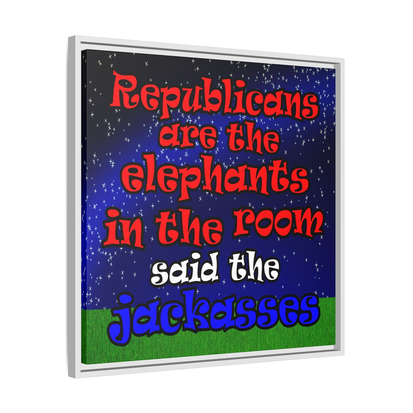 donkeys and elephants - framed canvas art ('snoops' background)