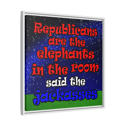 donkeys and elephants - framed canvas art ('snoops' background)