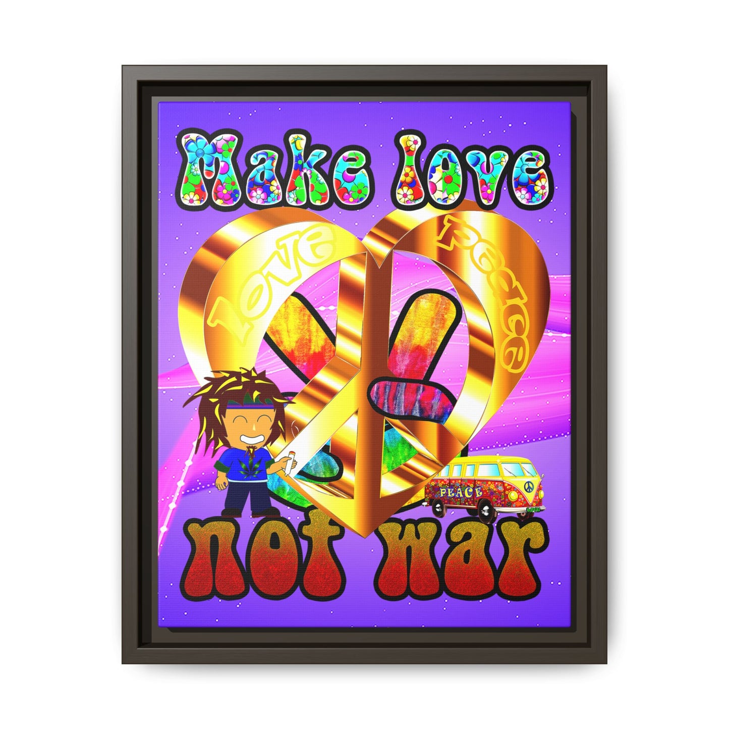 love peace - framed canvas art (purple-pink wave)