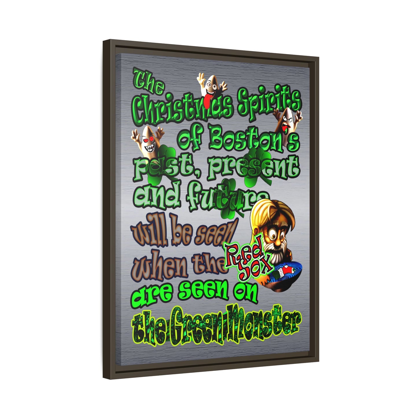 christmas spirits of boston - framed canvas art (brushed nickel)