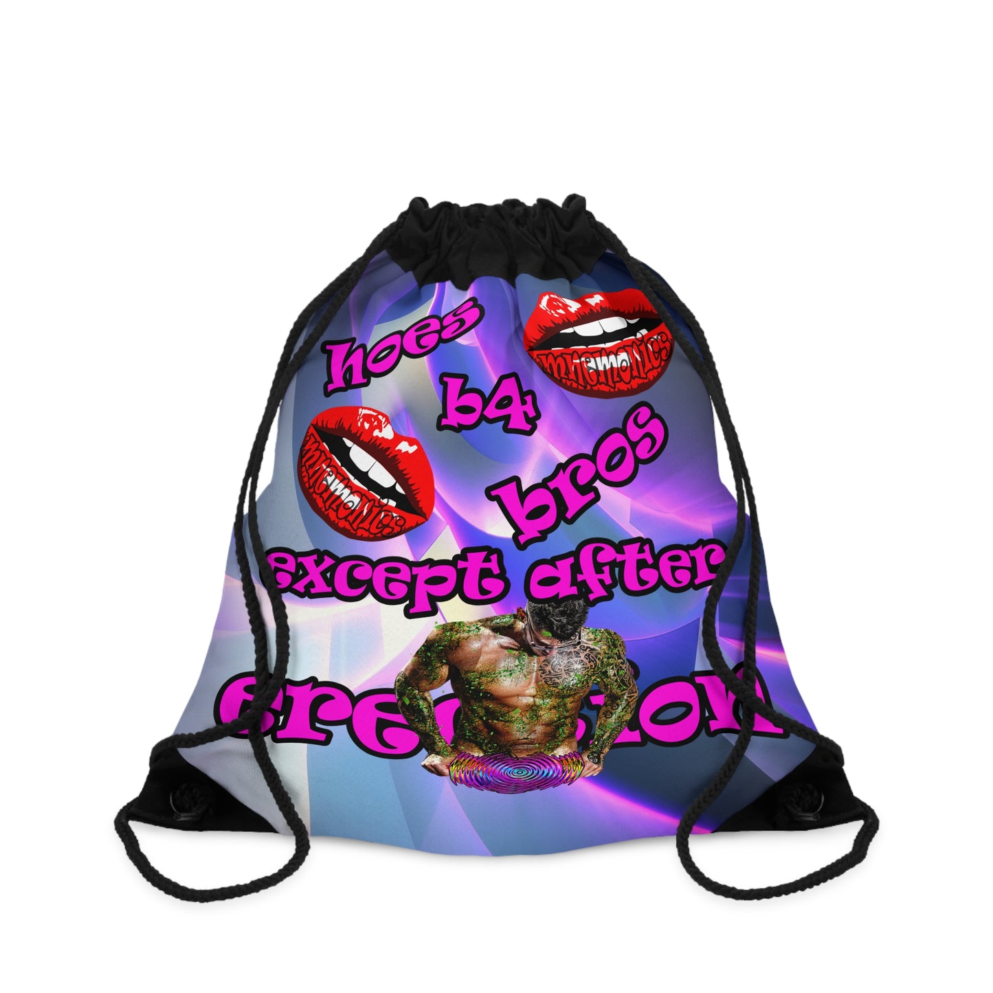 hoes b4 bros - Drawstring Bag (grey-pink wave)