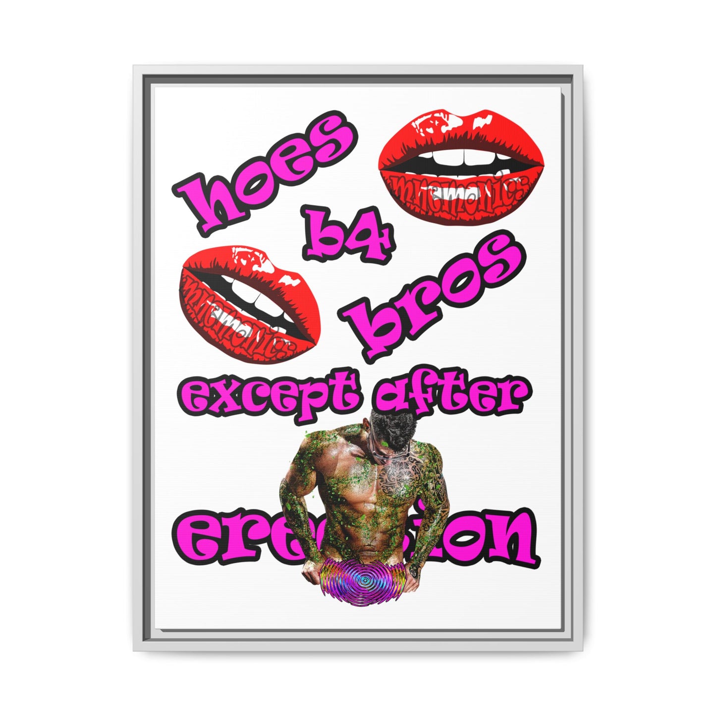 hoes b4 bros - framed canvas art (white)