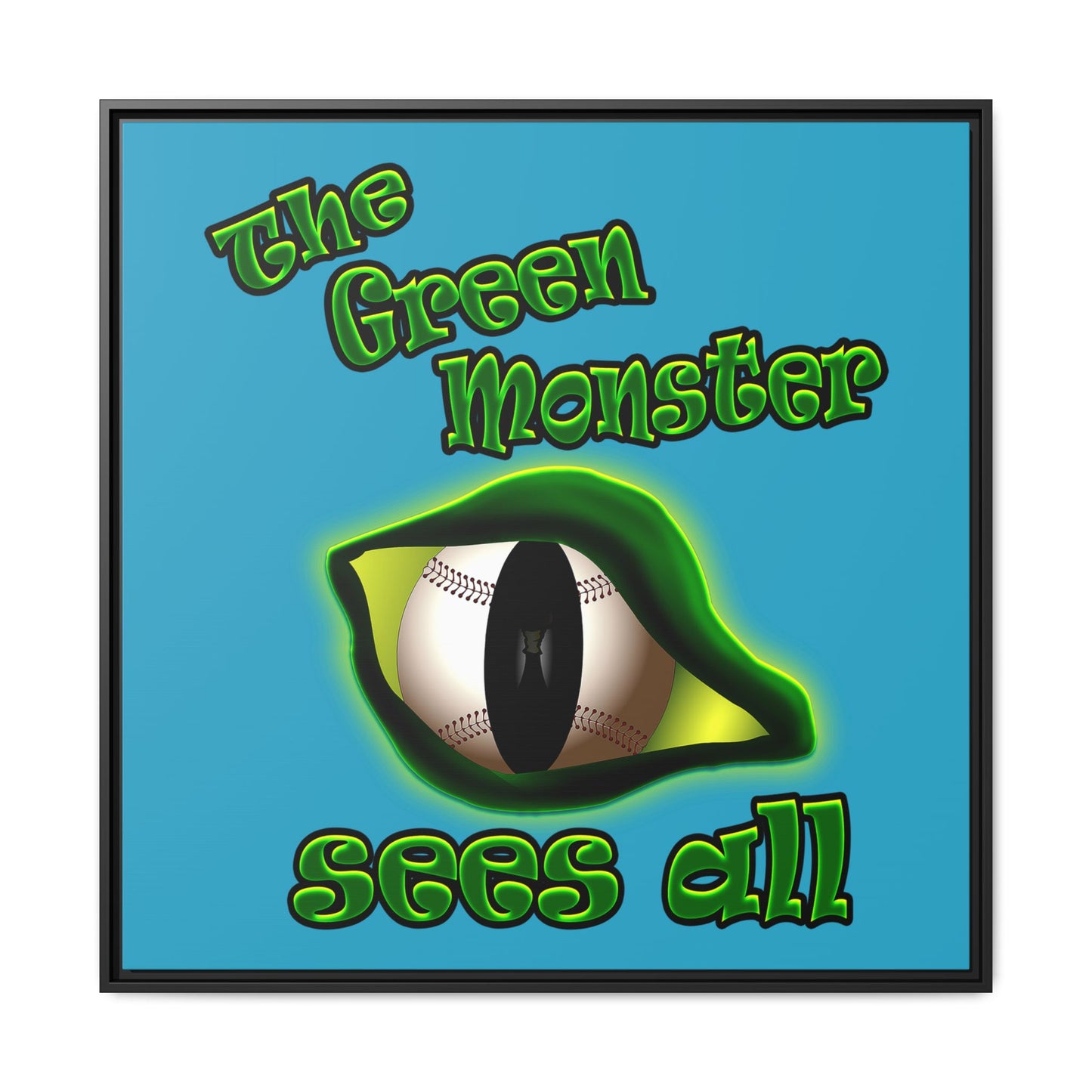 green monster - framed canvas art (turquoise)
