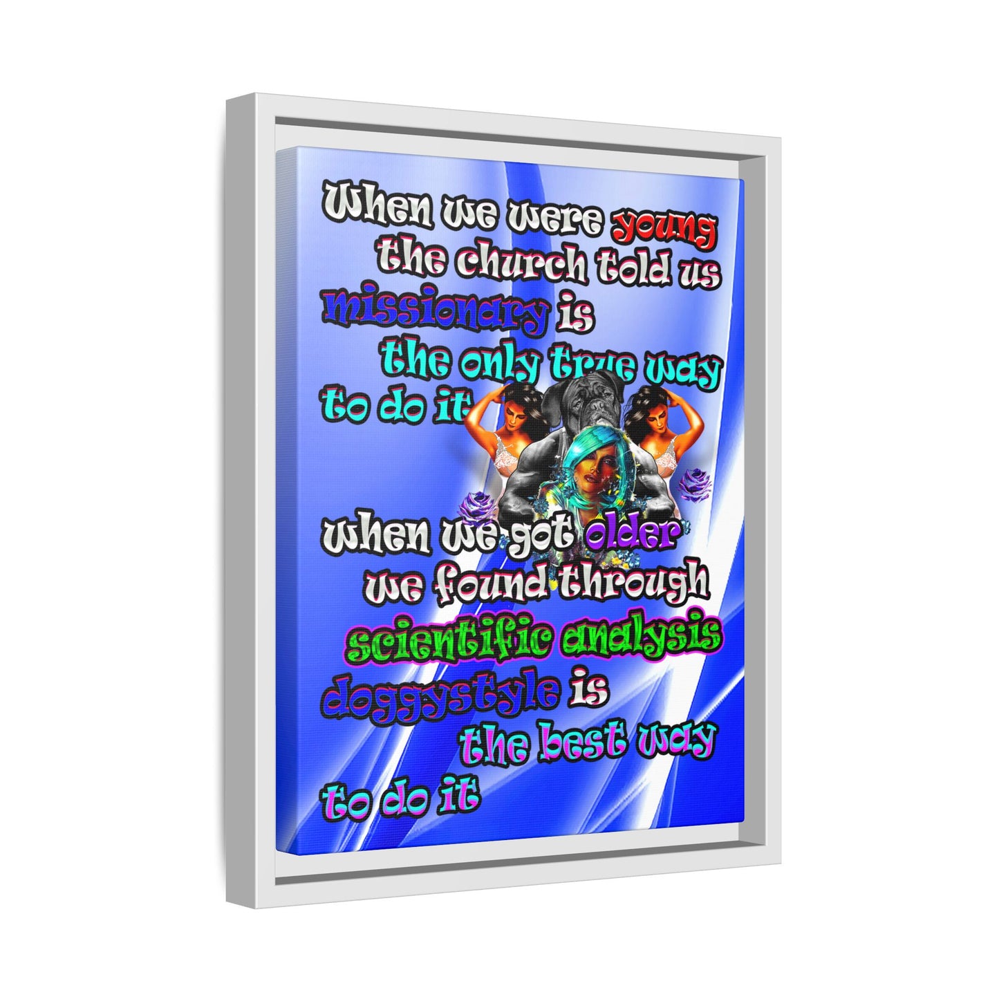 doggystyle - framed canvas art (blue-white wave)
