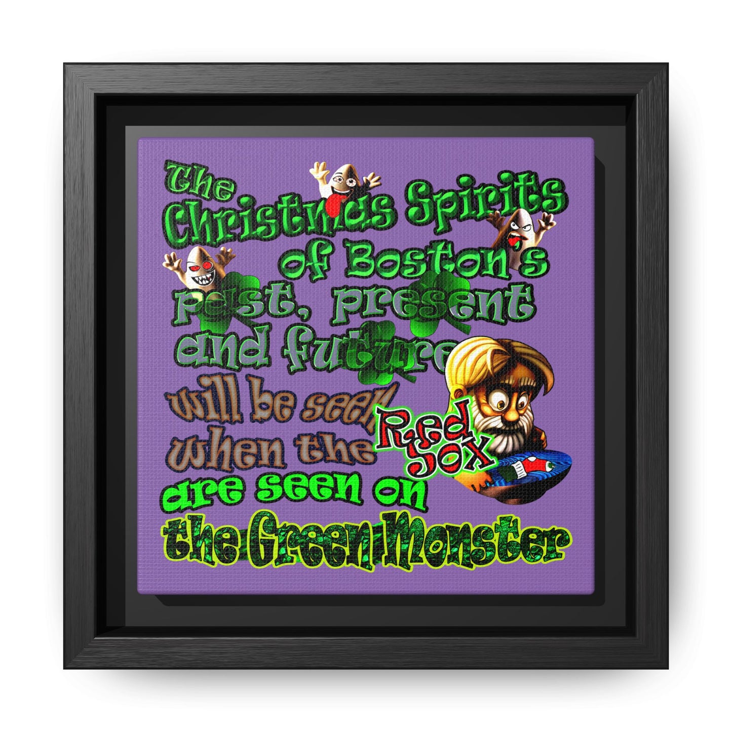 christmas spirits of boston - framed canvas art (light purple)