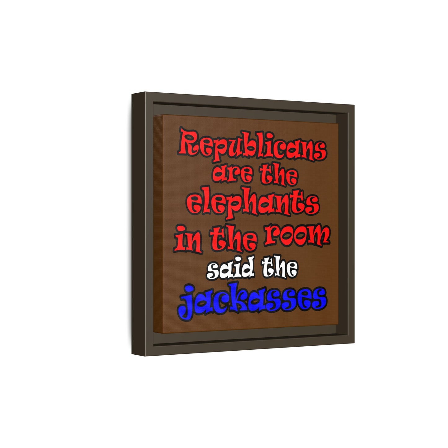 donkeys and elephants - framed canvas art (brown)
