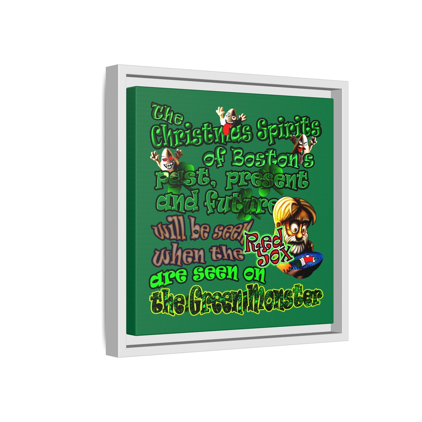 christmas spirits of boston - framed canvas art (dark green)