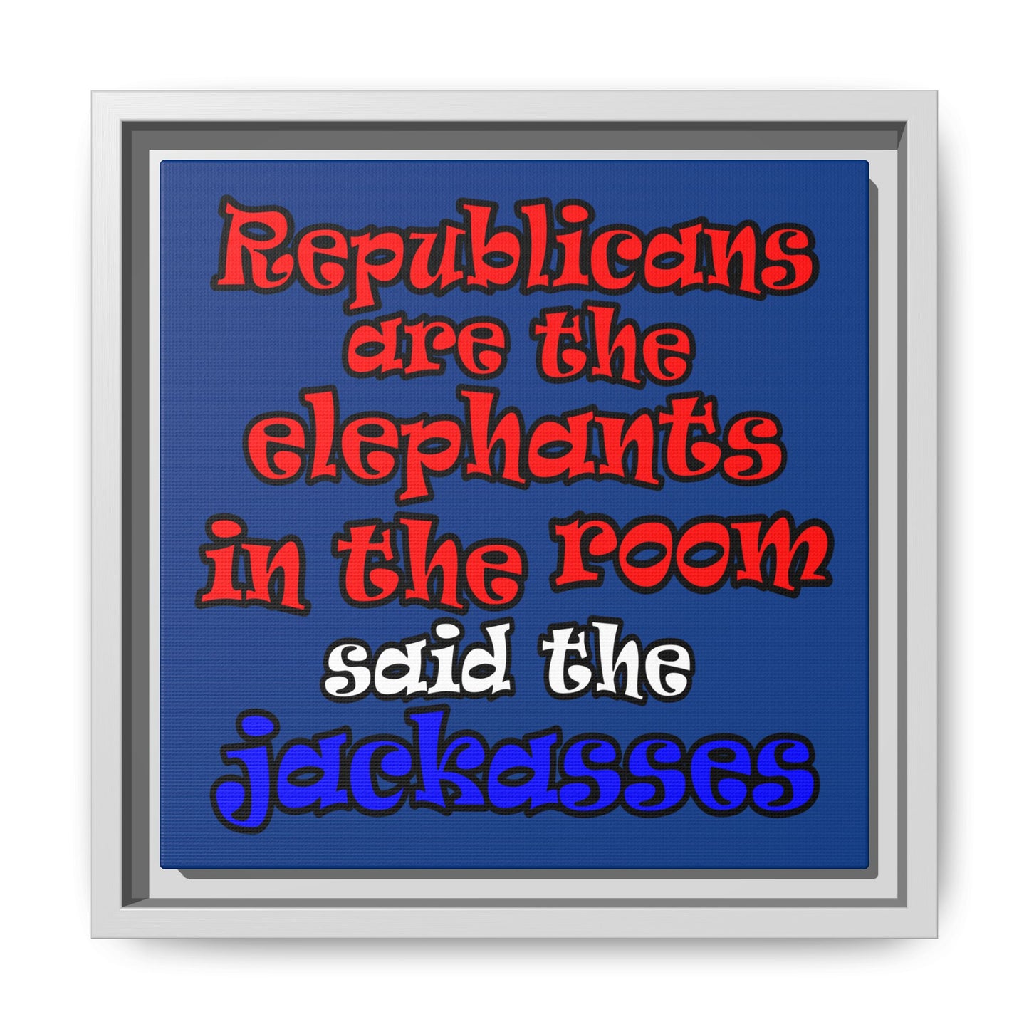 donkeys and elephants - framed canvas art (dark blue)