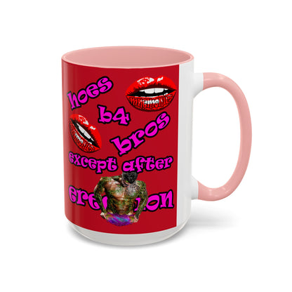 hoes b4 bros - Accent Mug (dark red)