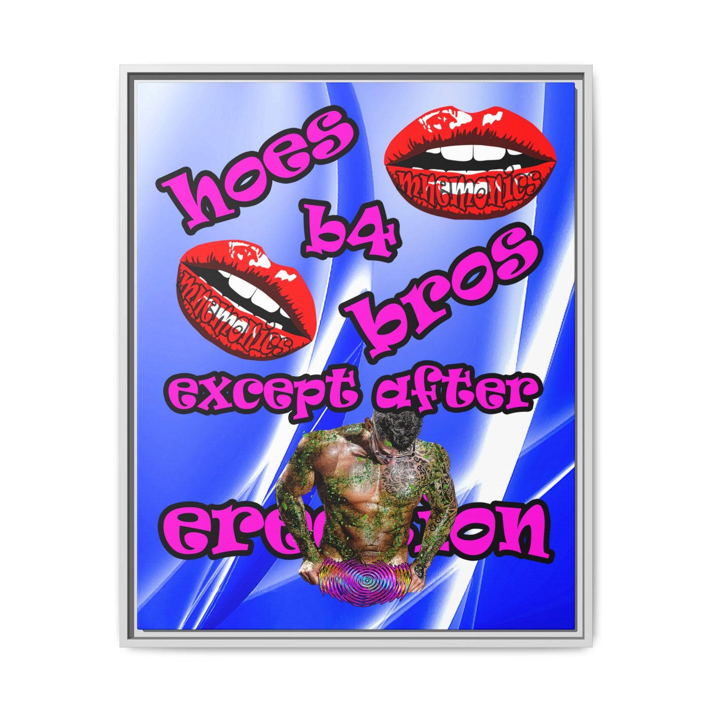 hoes b4 bros - framed canvas art (blue-white wave)