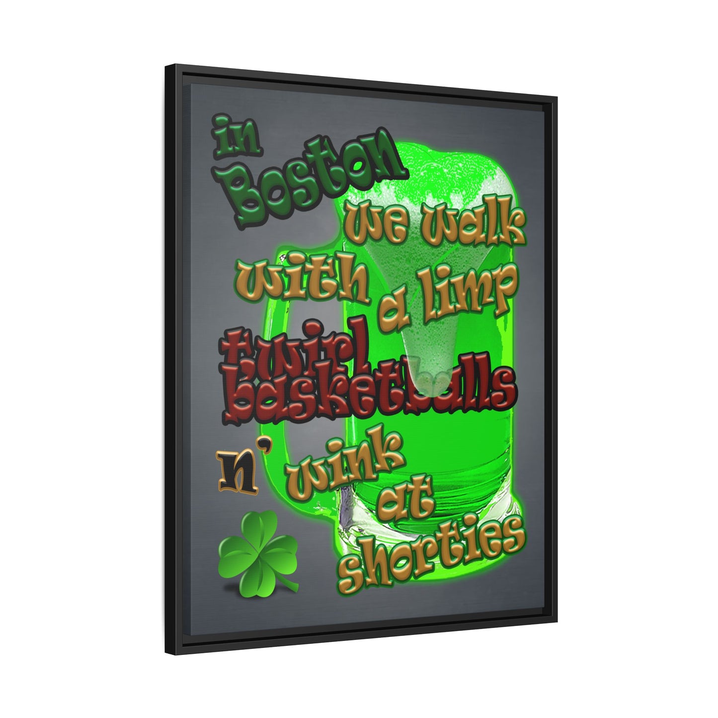 celtics logo - framed canvas art (grey-light grey)