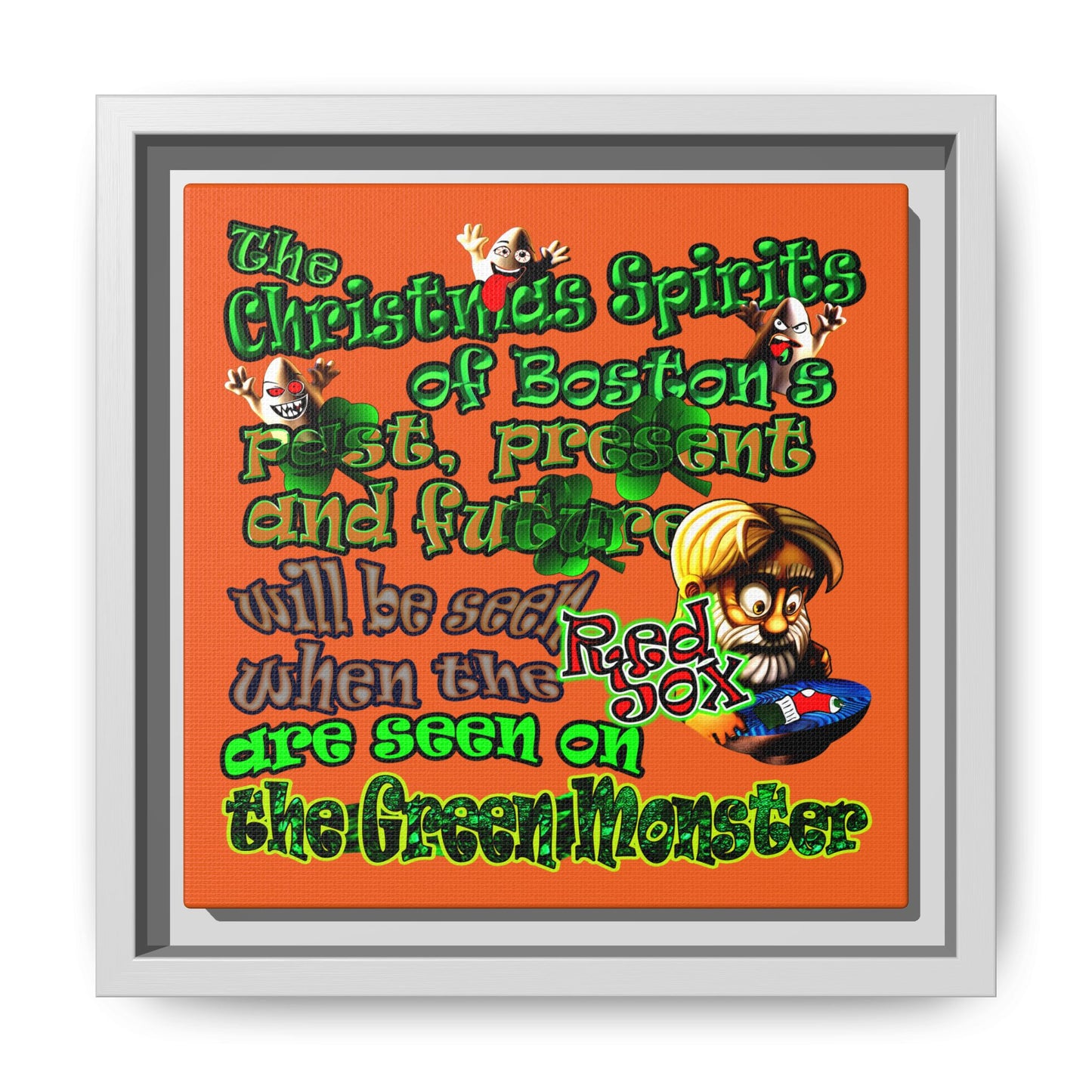 christmas spirits of boston - framed canvas art (orange)