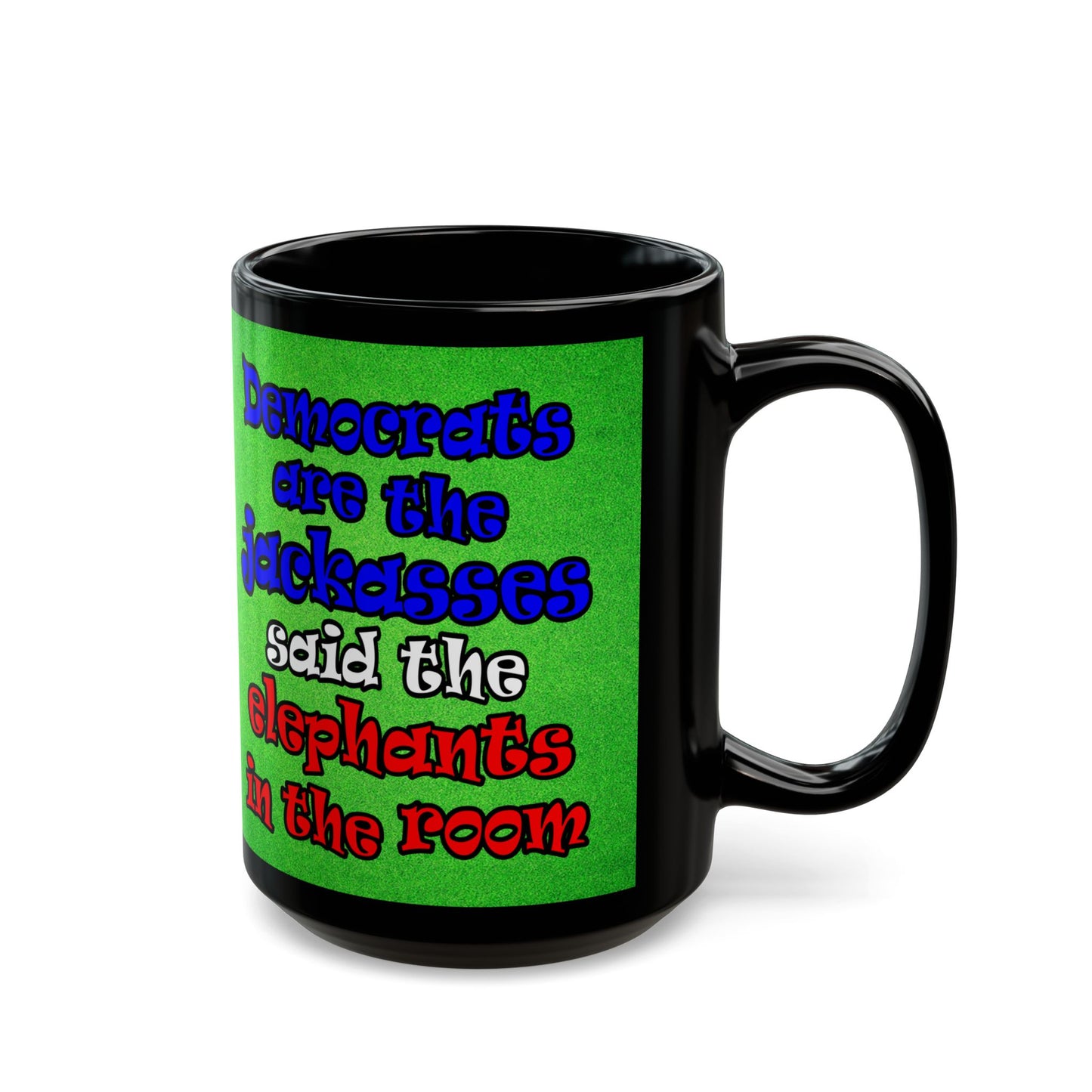 donkeys and elephants - Black Mug (green turf)