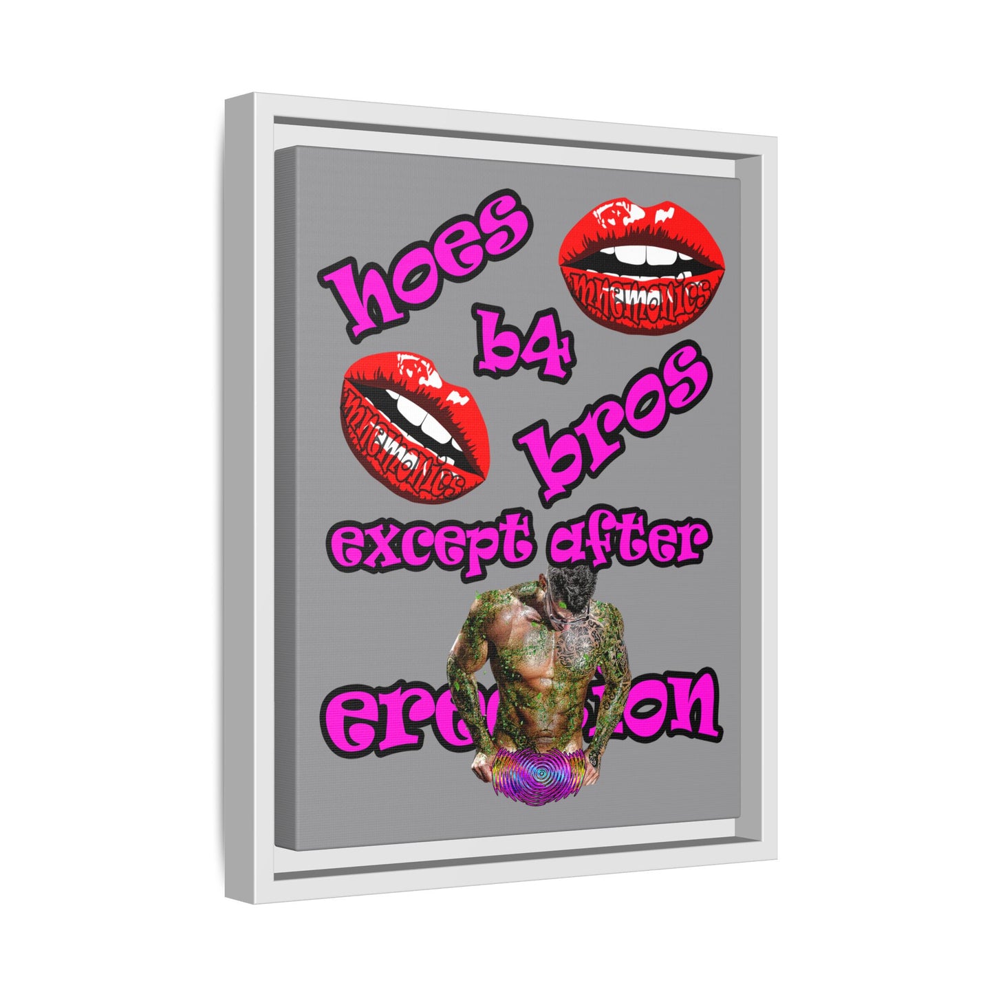 hoes b4 bros - framed canvas art (grey)