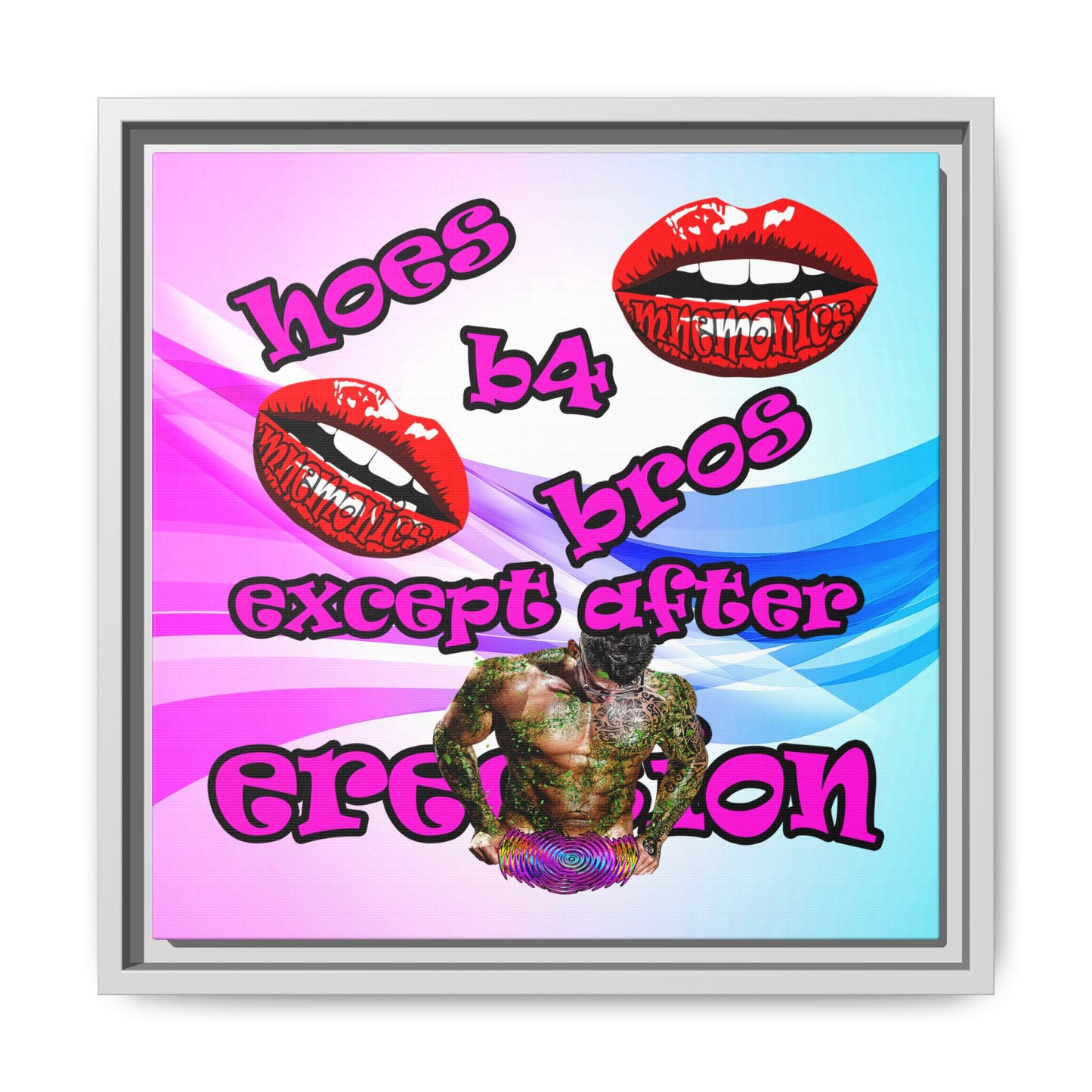 hoes b4 bros - framed canvas art (light blue-pink wave)