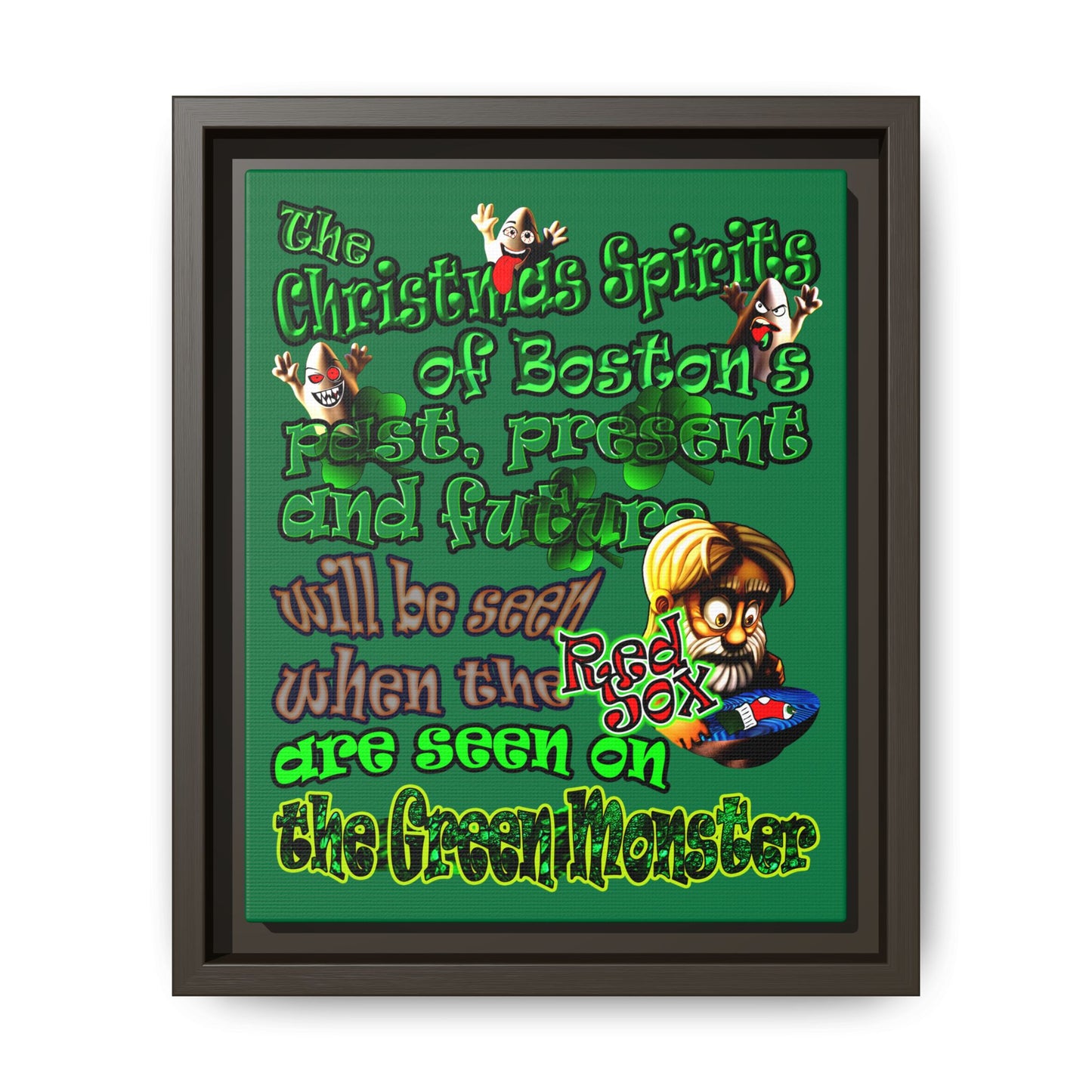 christmas spirits of boston - framed canvas art (dark green)