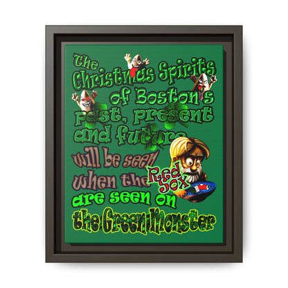 christmas spirits of boston - framed canvas art (dark green)