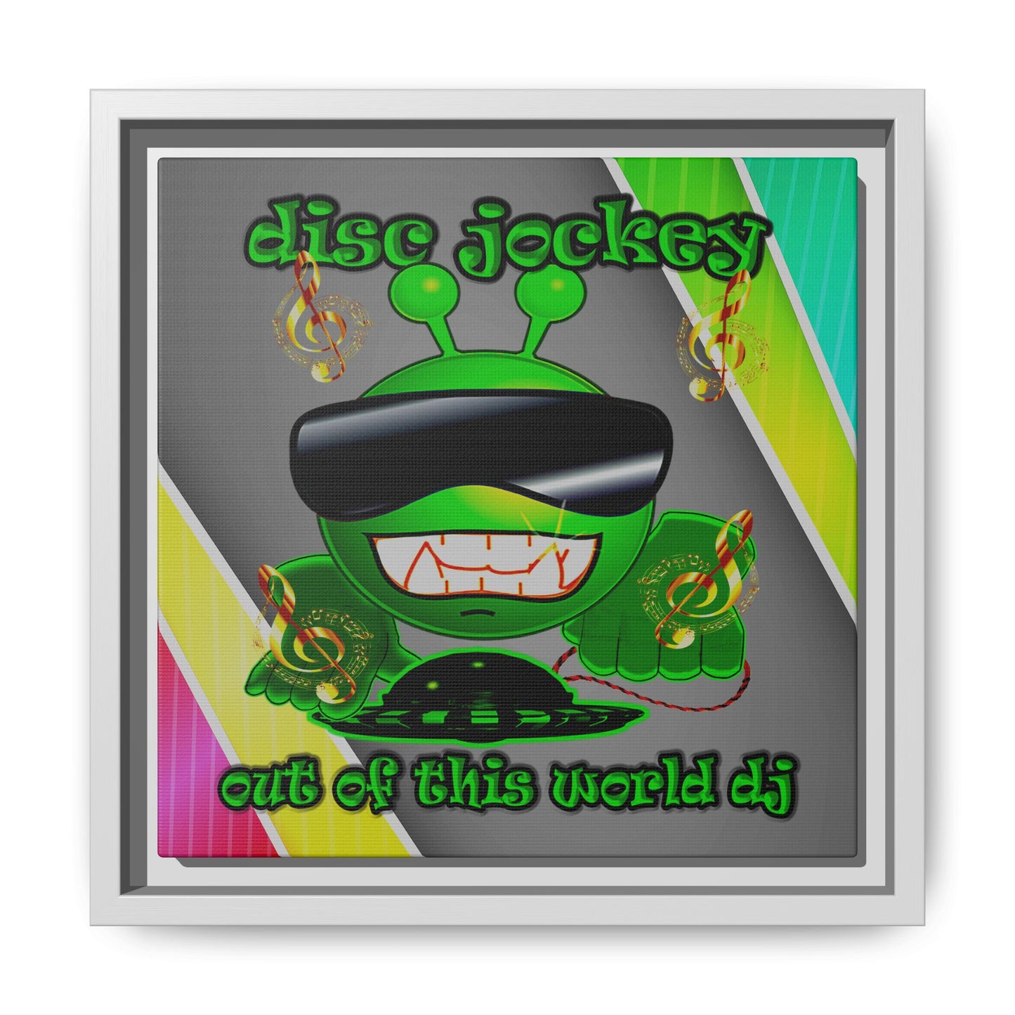 disc jockey - framed canvas art (rainbow split)