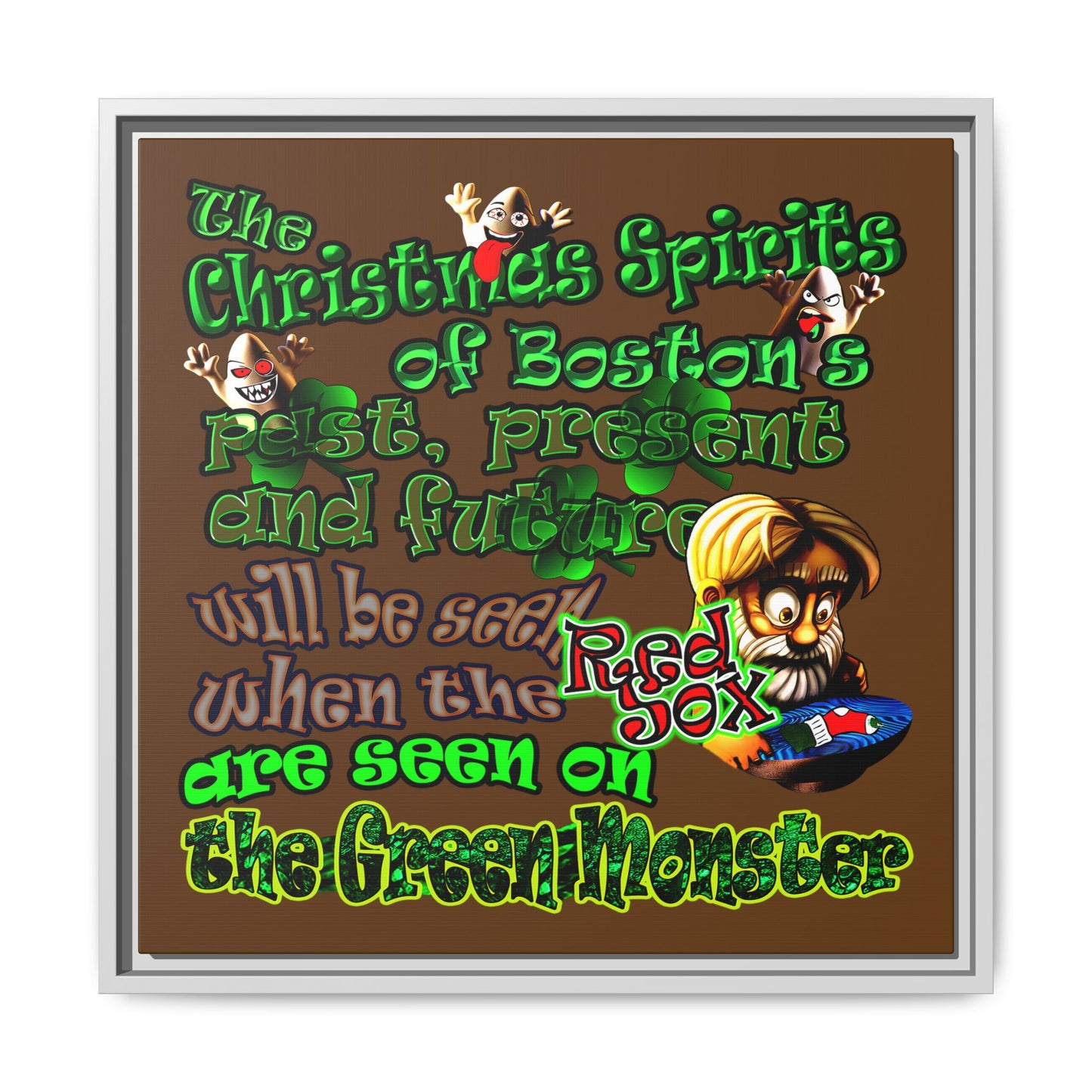 christmas spirits of boston - framed canvas art (brown)