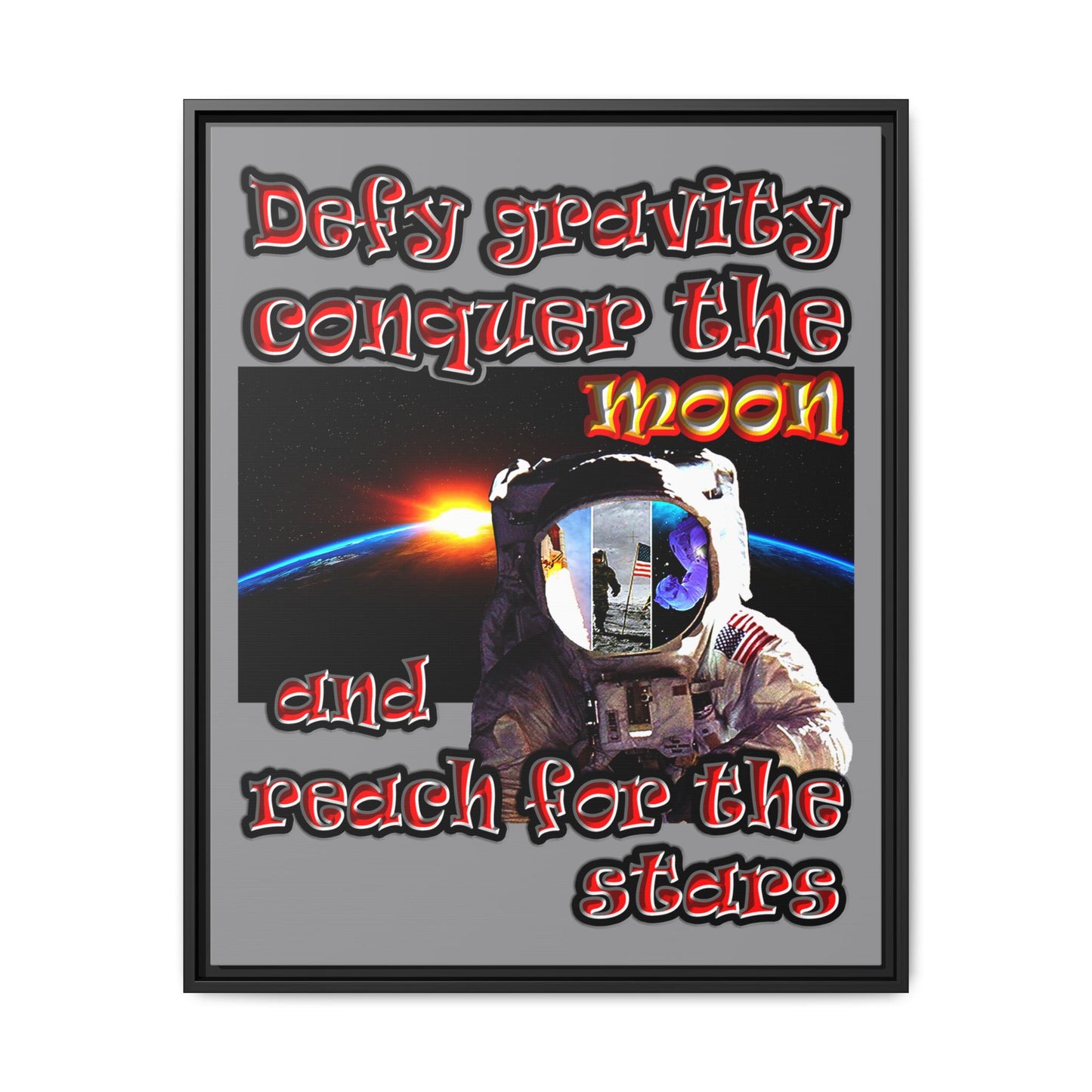 defy conquer reach - framed canvas art (grey)