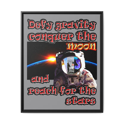 defy conquer reach - framed canvas art (grey)