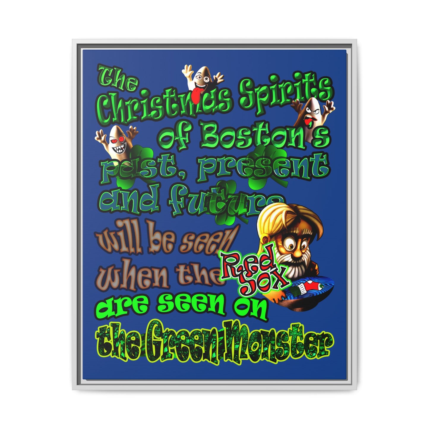 christmas spirits of boston - framed canvas art (dark blue)