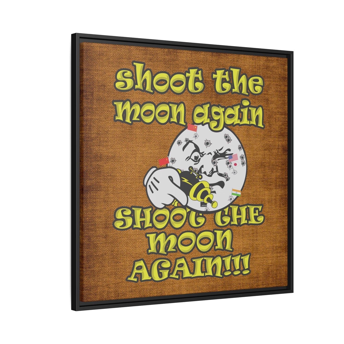 shoot the moon again - framed canvas art (brown papyrus)