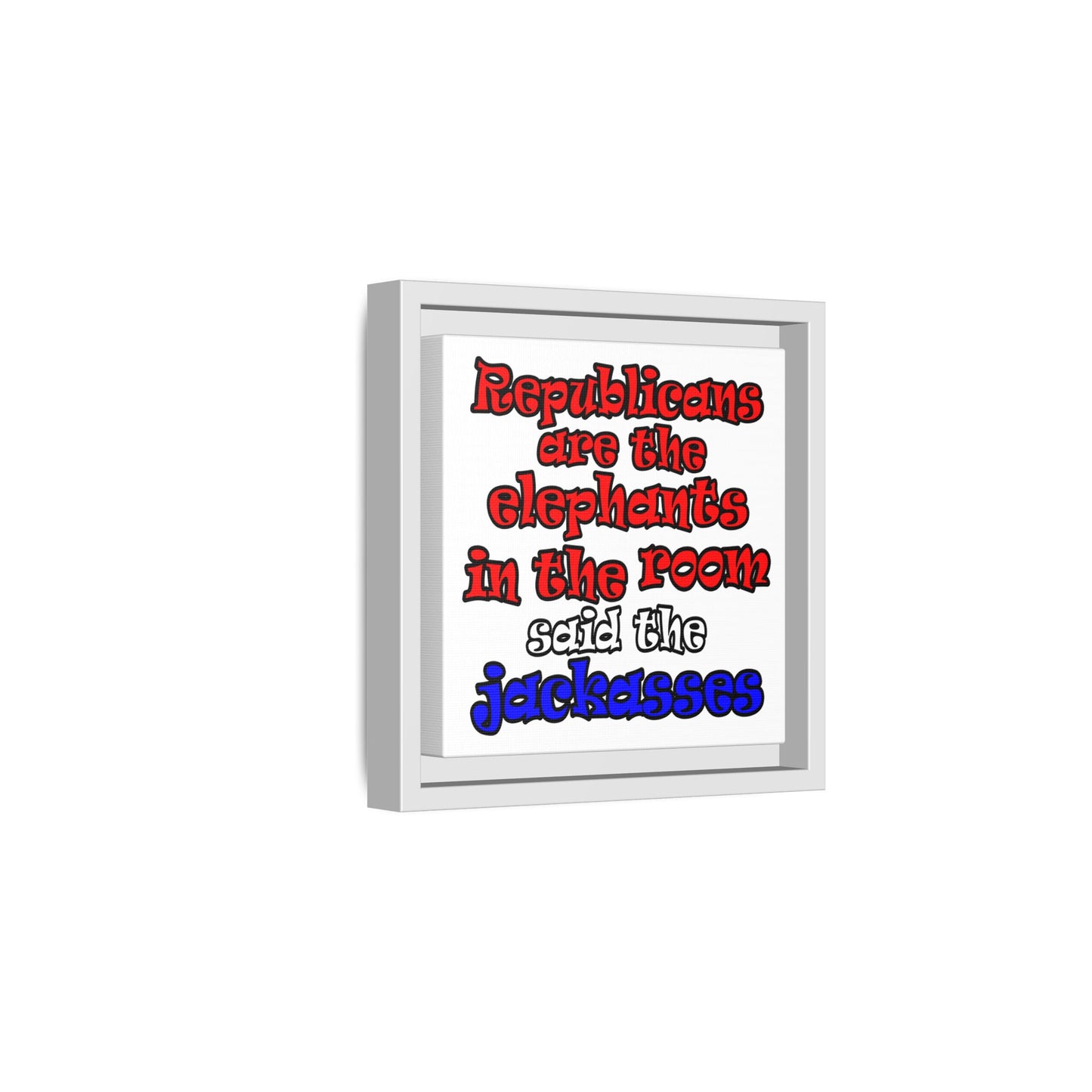 donkeys and elephants - framed canvas art (white)