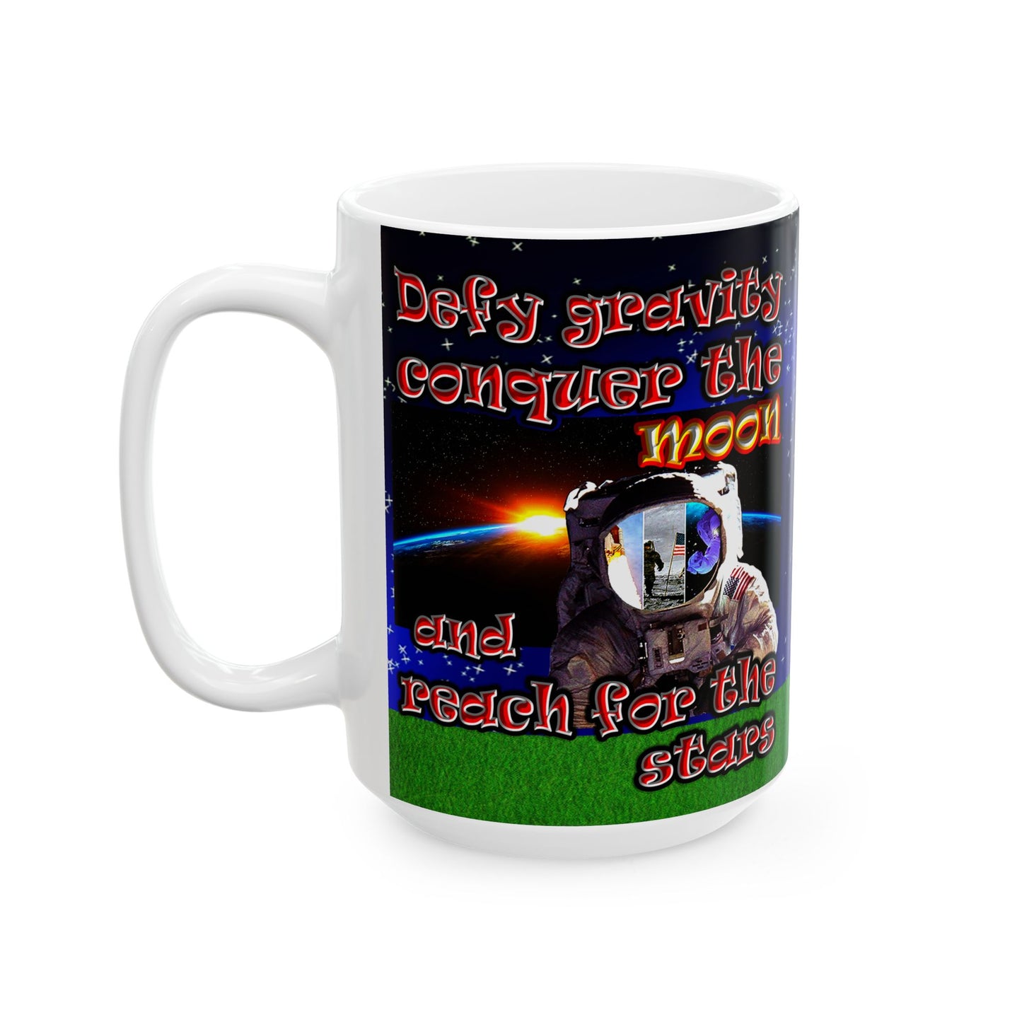 defy conquer reach - White Mug ('snoops' background)