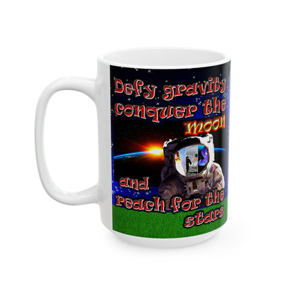 defy conquer reach - White Mug ('snoops' background)