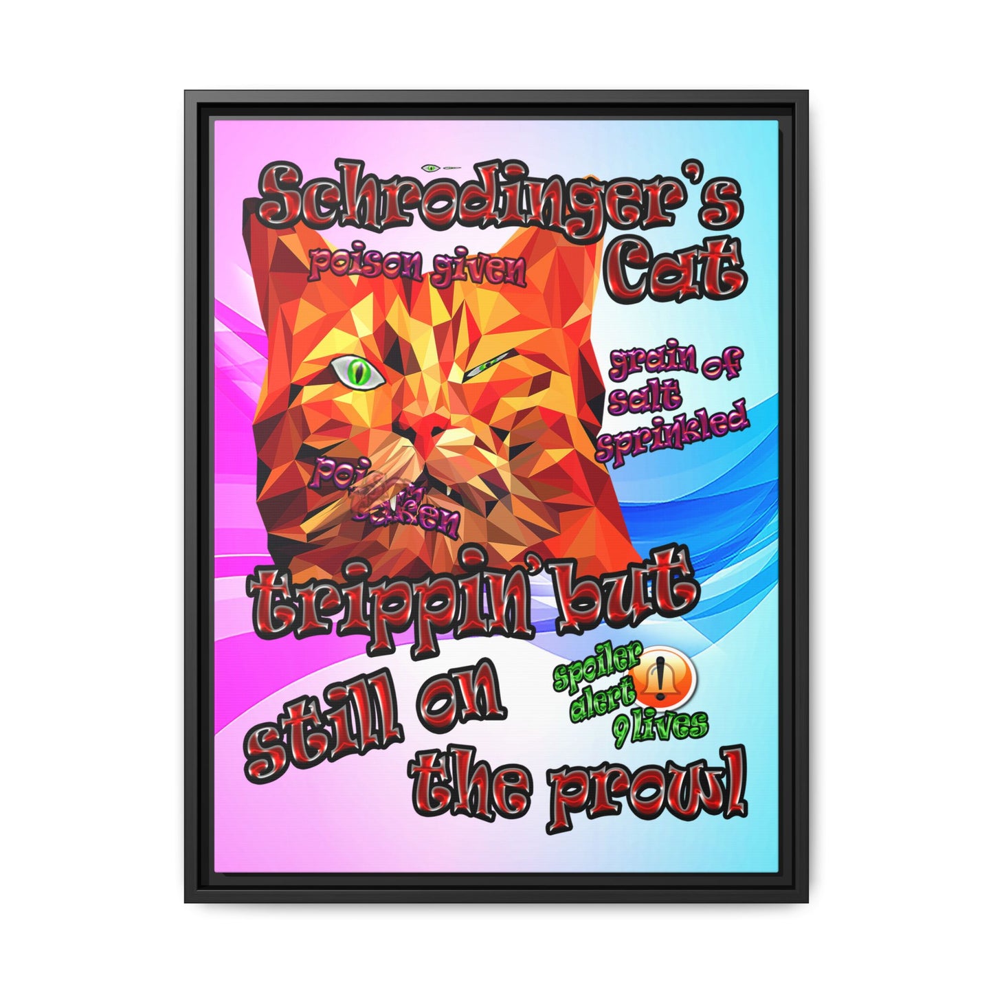 schrodinger's cat - framed canvas art (light blue-pink wave)