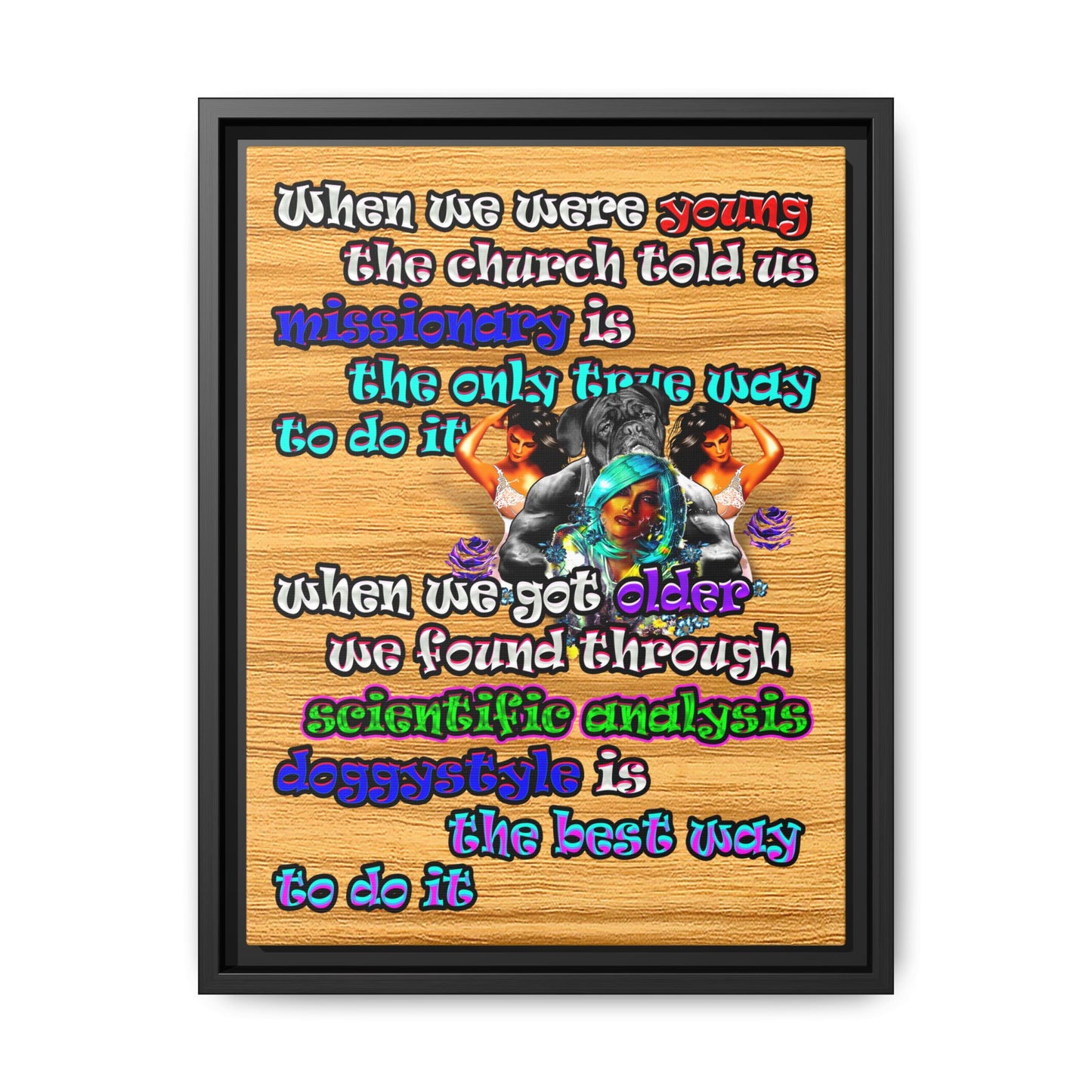 doggystyle - framed canvas art (butterscotch wood finish)