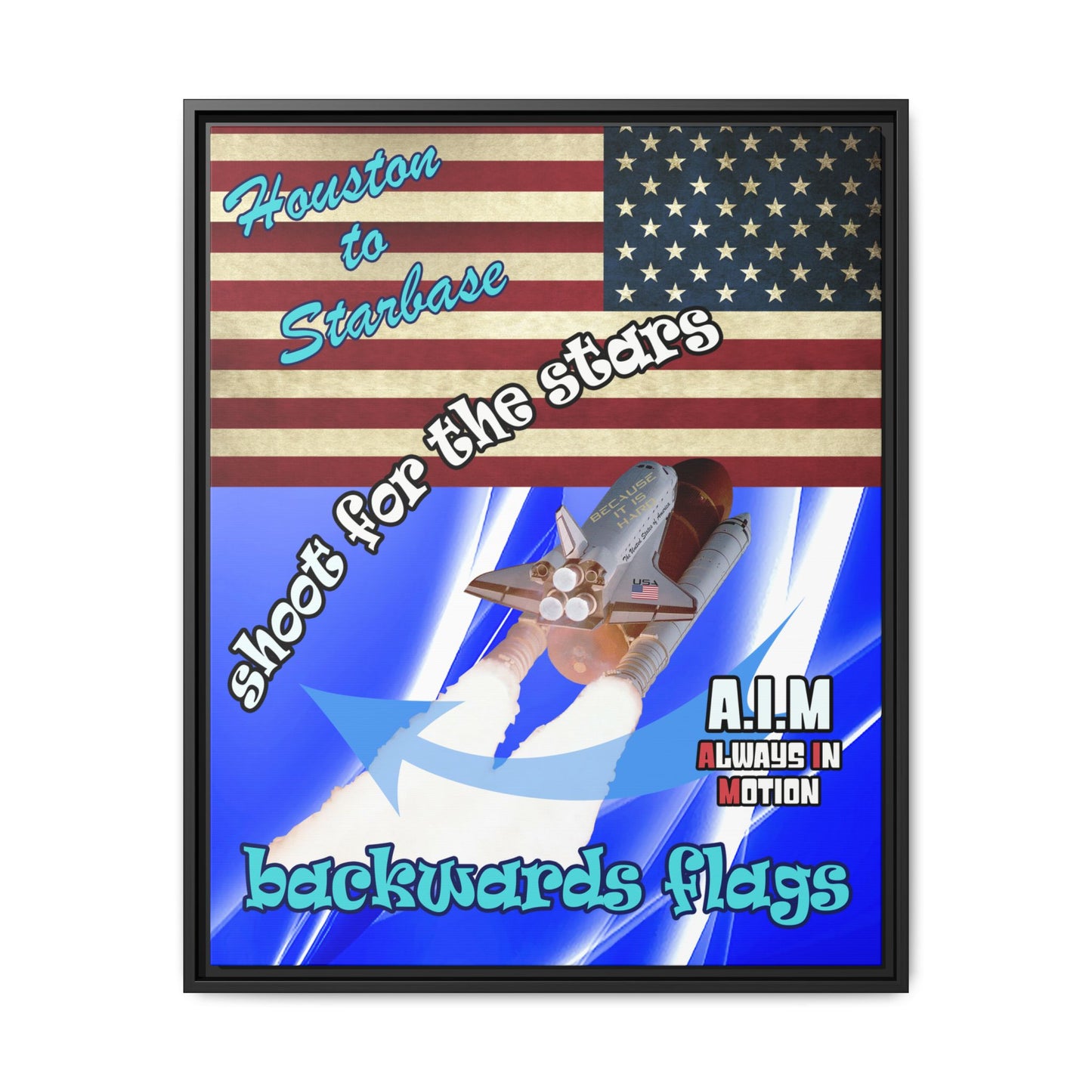 shoot for the stars - framed canvas art (blue-white wave)