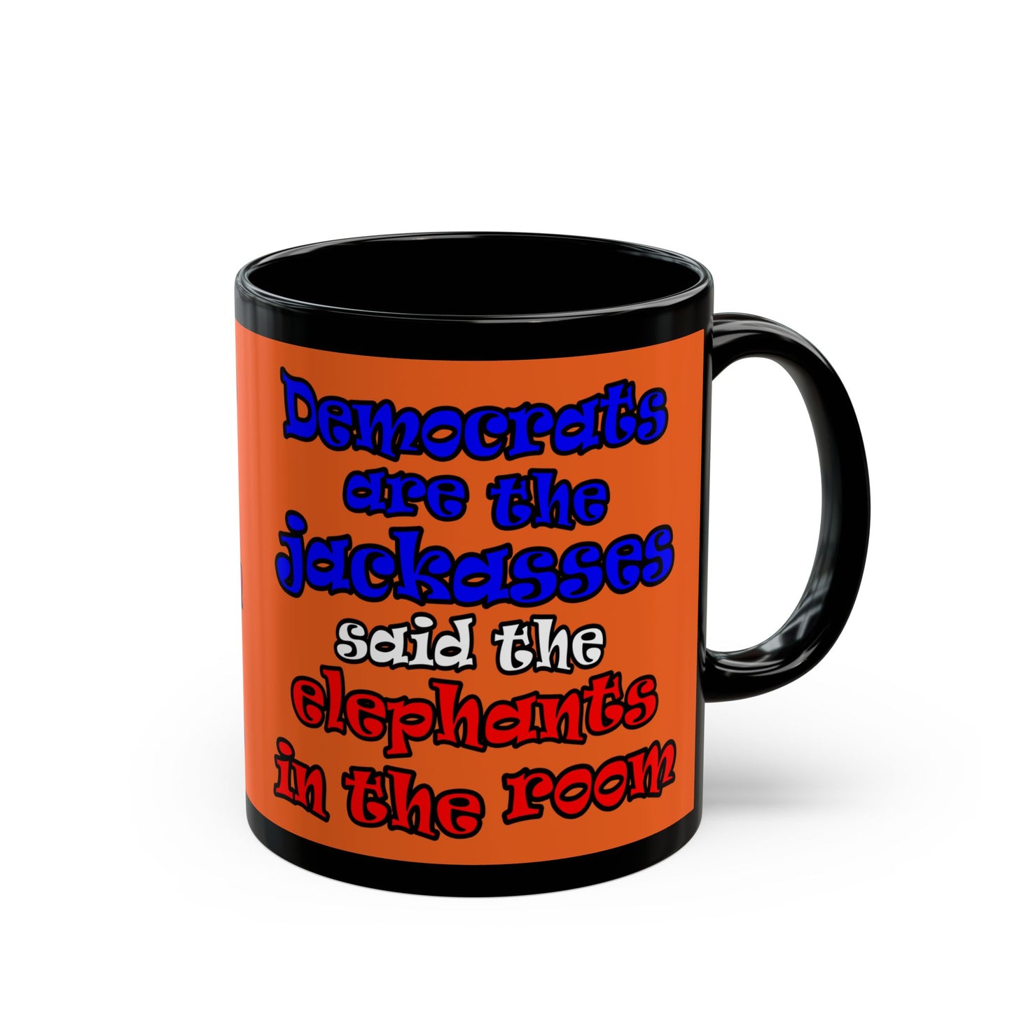 donkeys and elephants - Black Mug (orange)
