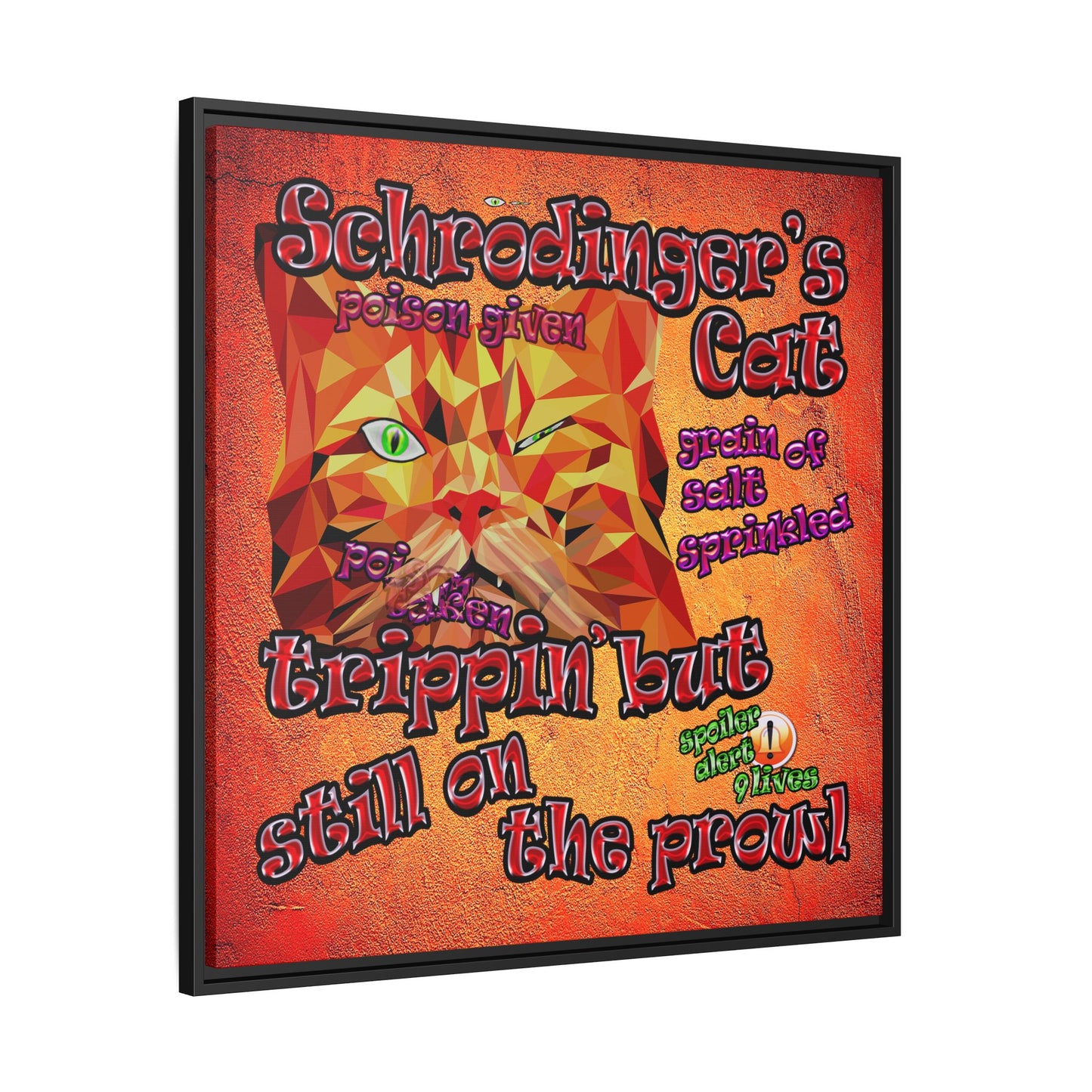 schrodinger's cat - framed canvas art (burnt orange)