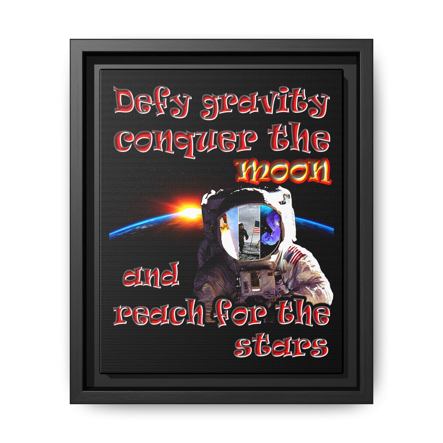 defy conquer reach - framed canvas art (black)